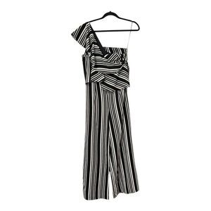 Haute Rogue Womens Size Medium Black White Stripe One Shoulder Jumpsuit New
